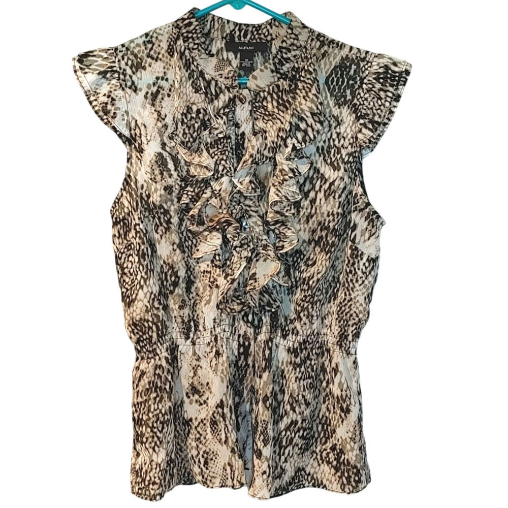 Alfani Size 10 Animal Print Blouse Neutral Color Frill Business Career Top